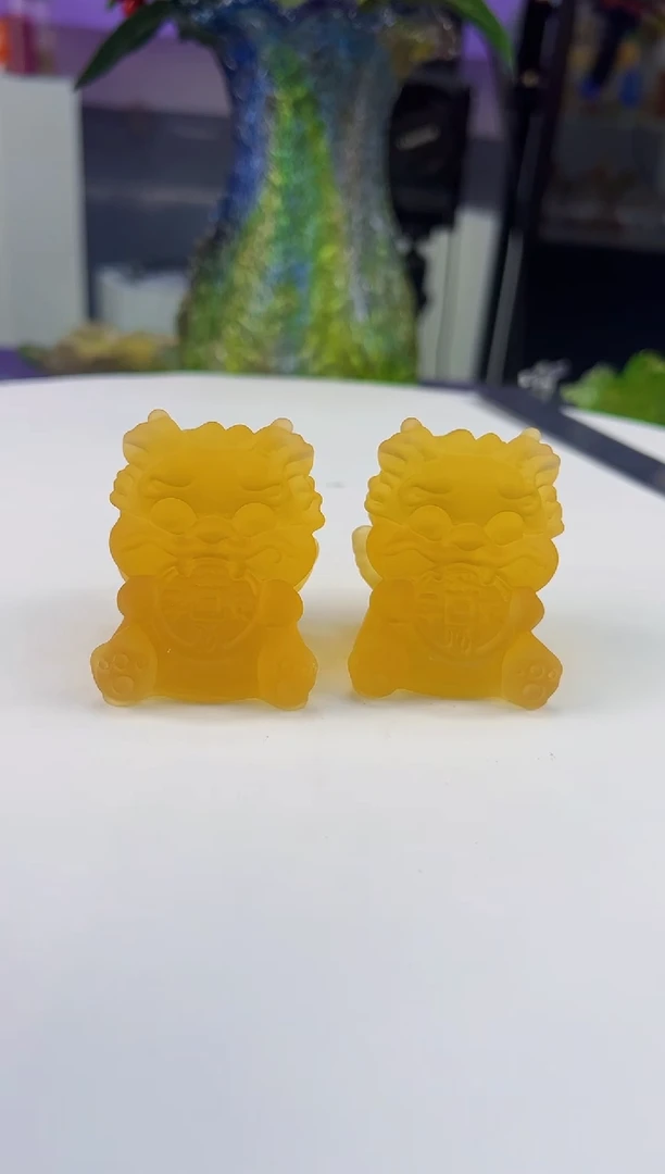 琉璃手工艺品古法琉璃618吞金兽两只摆件