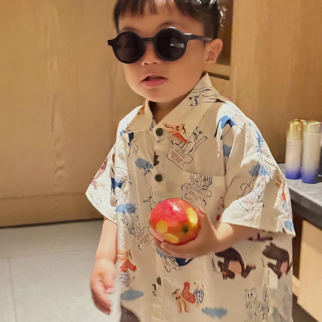 男童衬衫夏季宝宝短袖上衣儿童夏装薄款纯棉小童痞帅男孩花衬衣潮