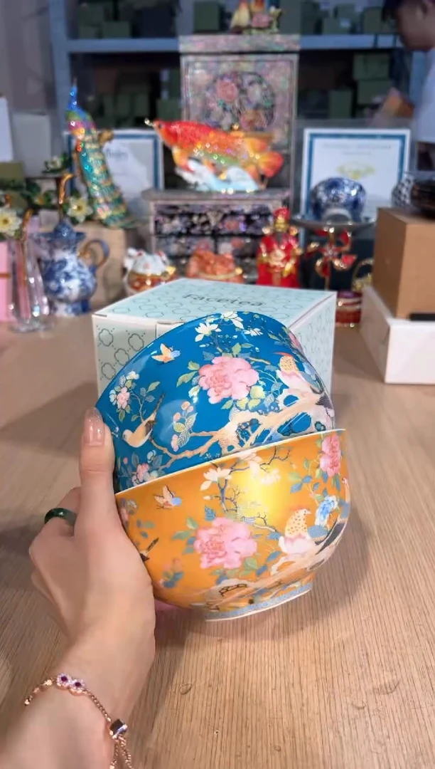 【闪购商品】杯57百鸟面碗套二（金色/深蓝）