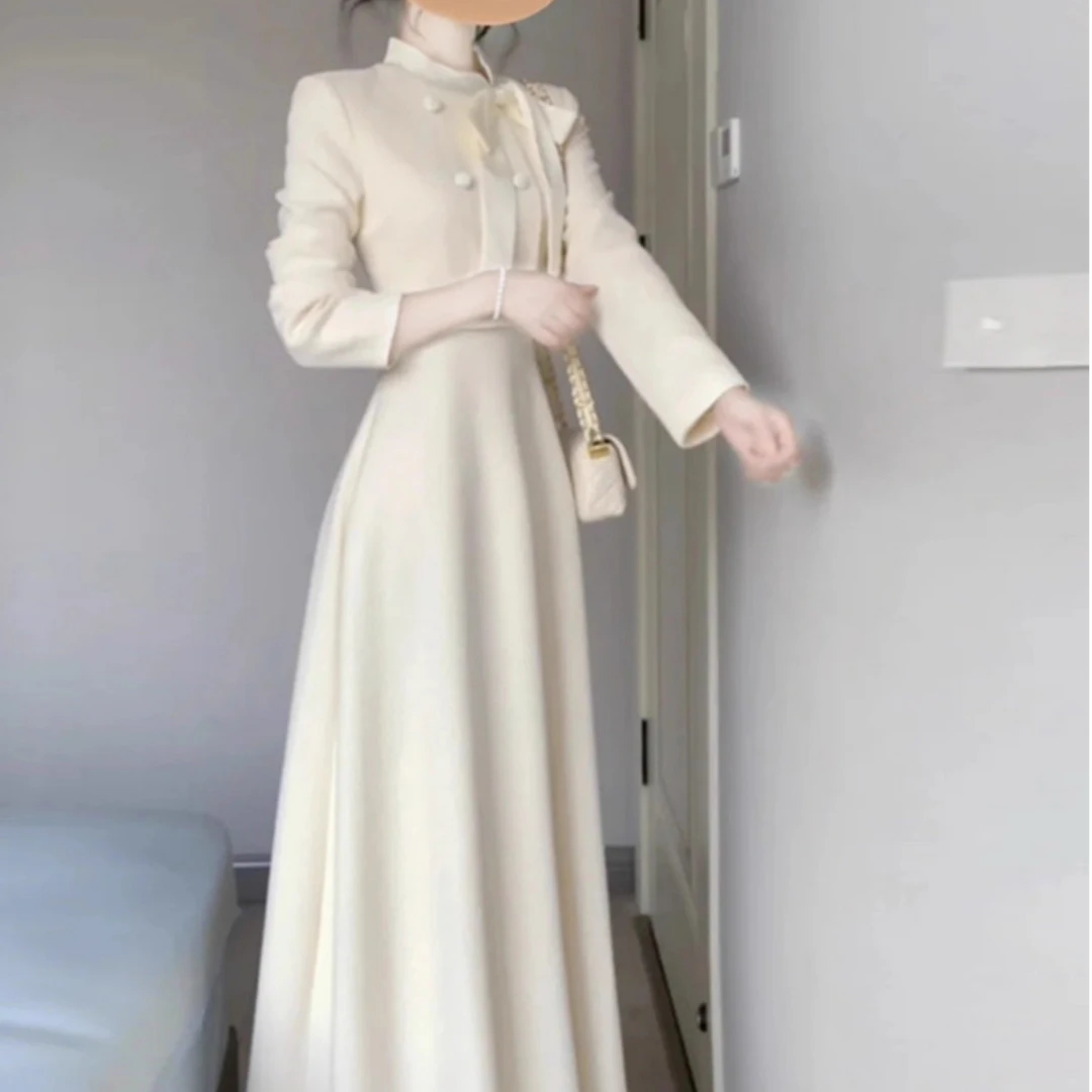法式假两件小香风连衣裙秋季流行穿搭富家千金高级感气质收腰长裙