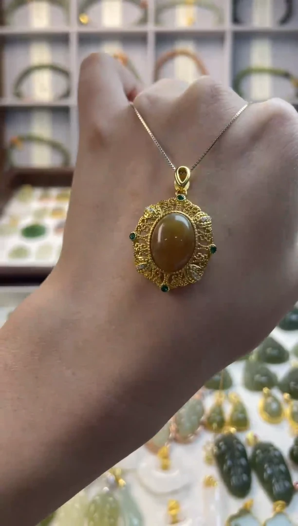 吊坠(不含链)银S925镶嵌和田玉古法蛋面