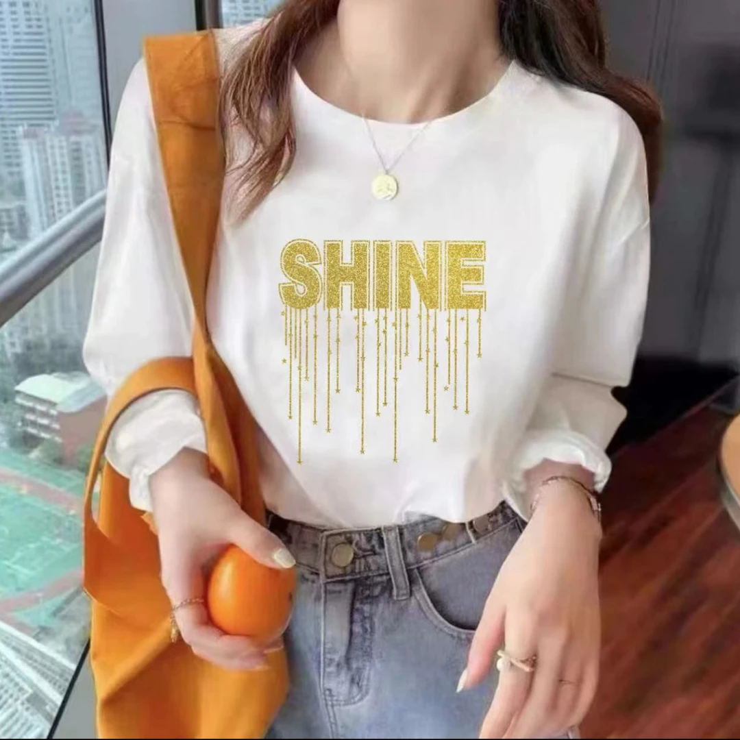 2025新款时尚透气宽松印花圆领长袖—金流苏