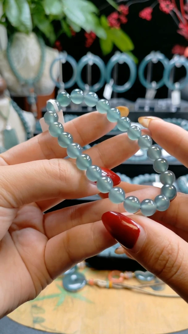 未镶嵌手链翡翠8mm单圈-天青色