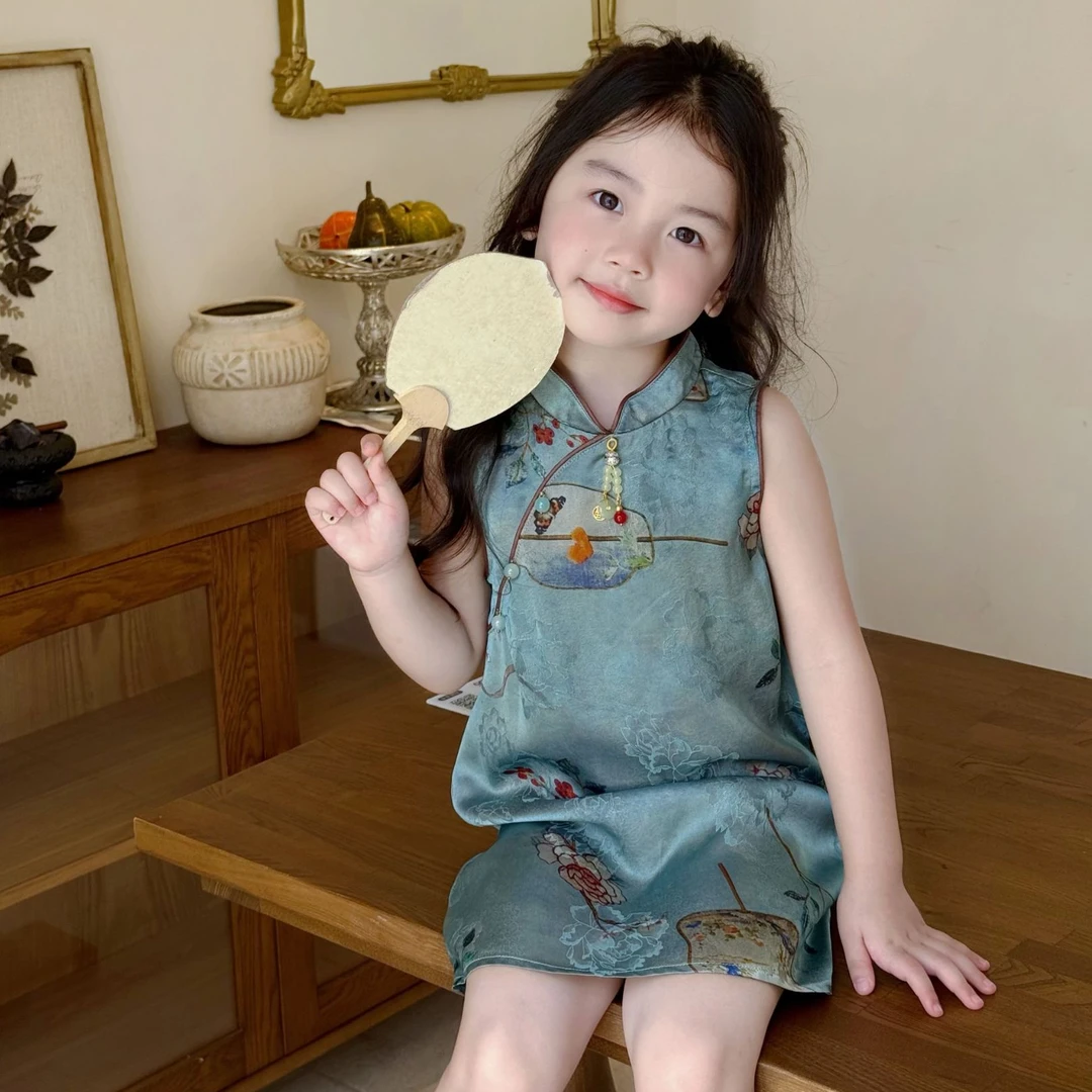 清 现货）壹妈原创新款纯色卡通国风改良版旗袍夏季儿童女宝连衣裙