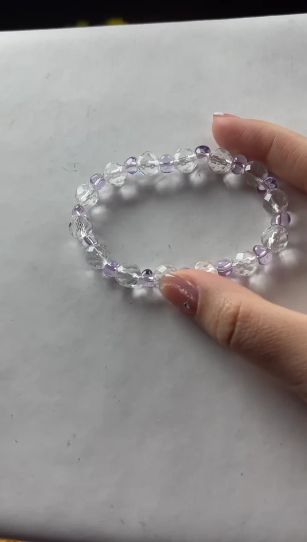 【闪购商品】水晶手链未镶嵌天然白水晶搭紫水晶切面手串