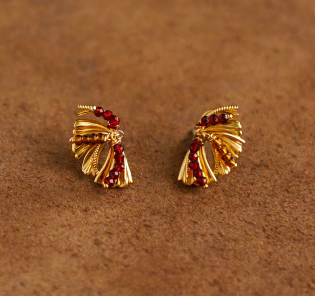 铜合金耳饰 MONSECRET 棕叶摇晃耳钉 NY250201