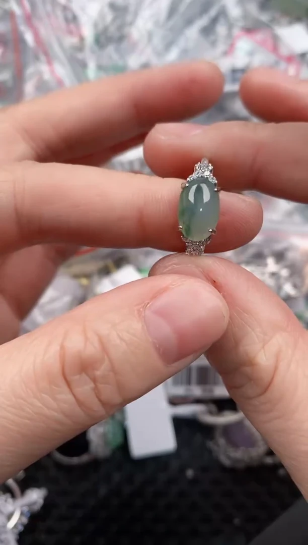 银S925镶嵌戒指翡翠111              7