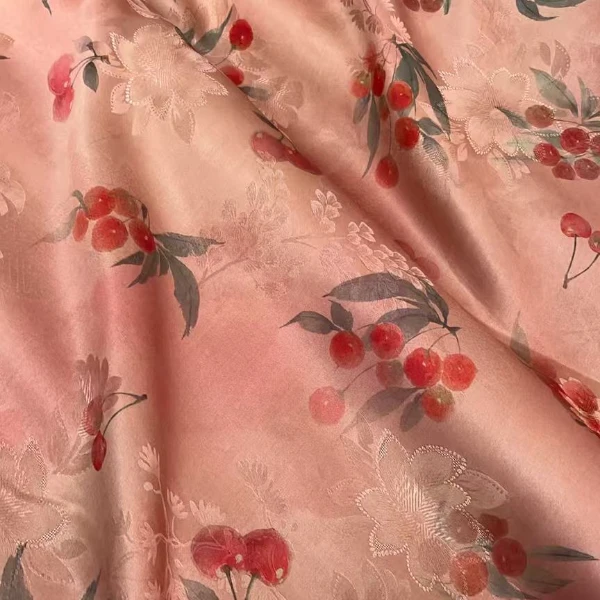 【樱桃之恋】花罗28姆米丝绸面料100%桑蚕丝香云纱（开裁不退换）