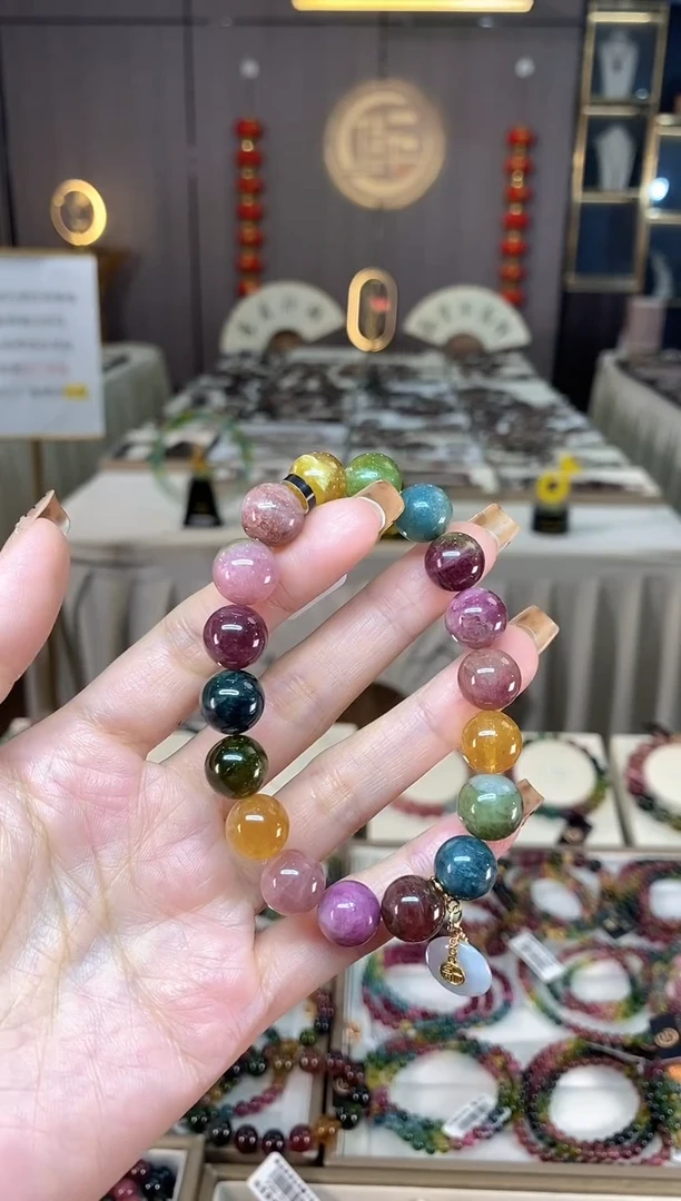 未镶嵌老矿碧玺色标彩虹单圈手串11mm+碧玺dan多样性发货一条