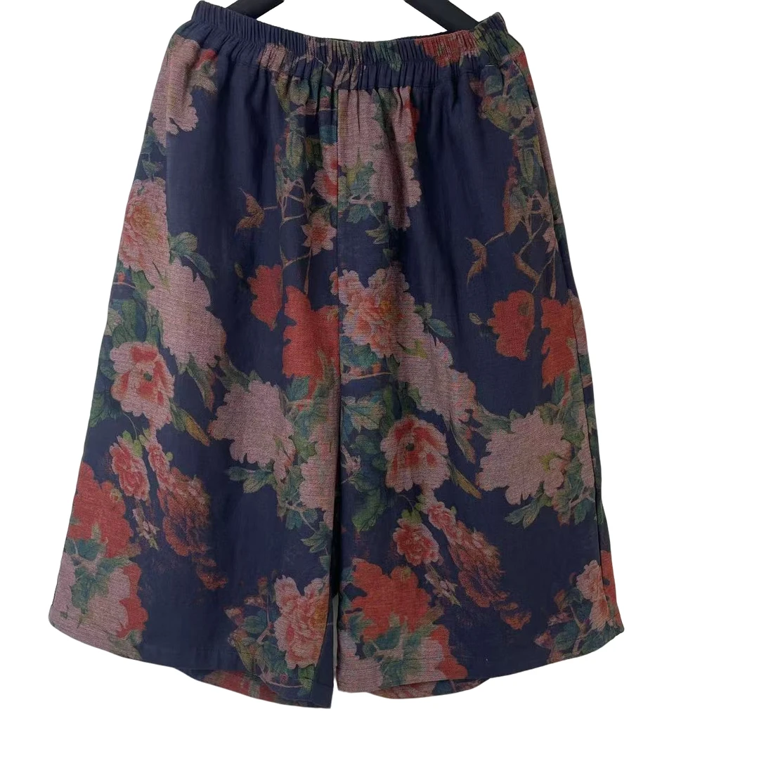 恬小霓（玲玲姐精选）2793/蓝牡丹/大角裤/松紧腰/宽松/民族风