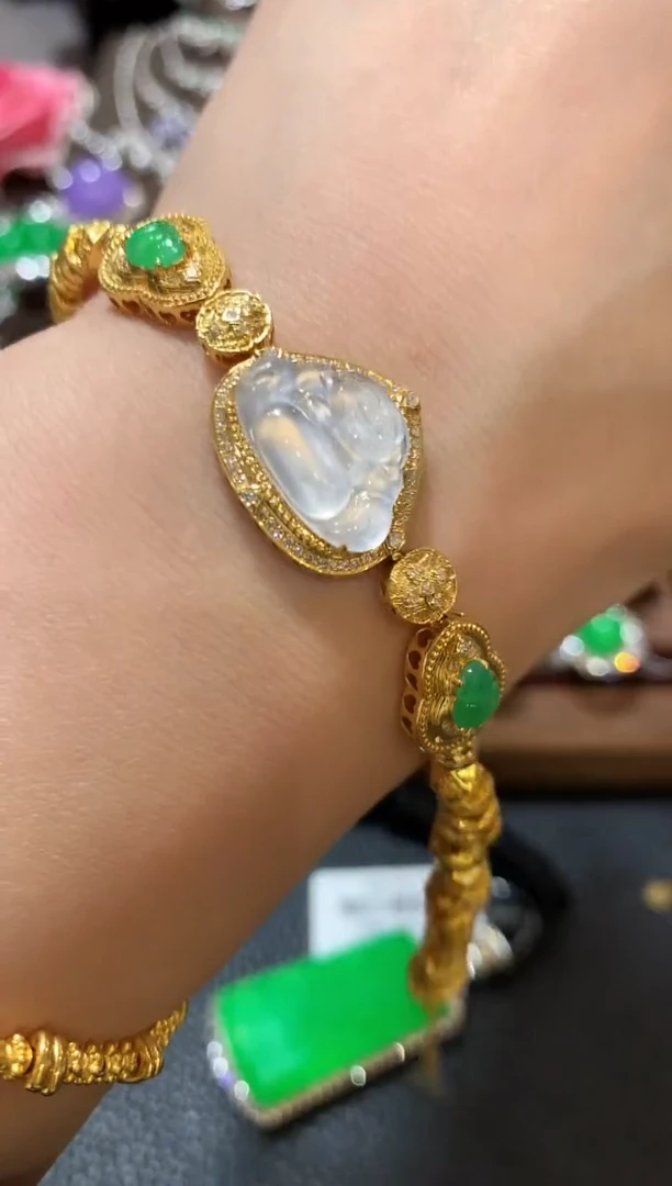 足金镶嵌手链翡翠q80