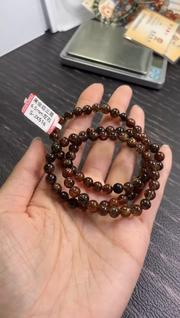水晶手链未镶嵌郑**光6.5±/x-383【黑金超三圈