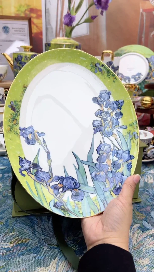瓷片鸢尾花12寸鱼盘