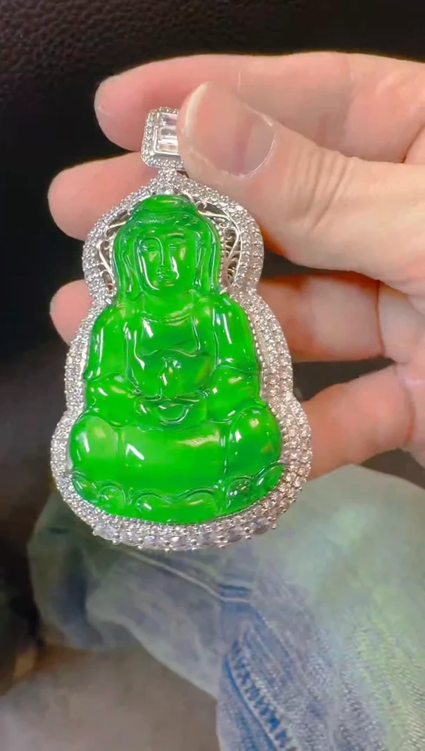 吊坠(赠链)银S925镶嵌翡翠温****y天然A货翡翠