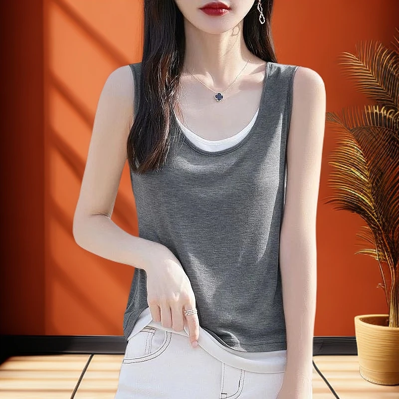 拉夏贝尔时尚风薄款背心凉感汉麻针织吊带时尚外穿内搭宽松通勤