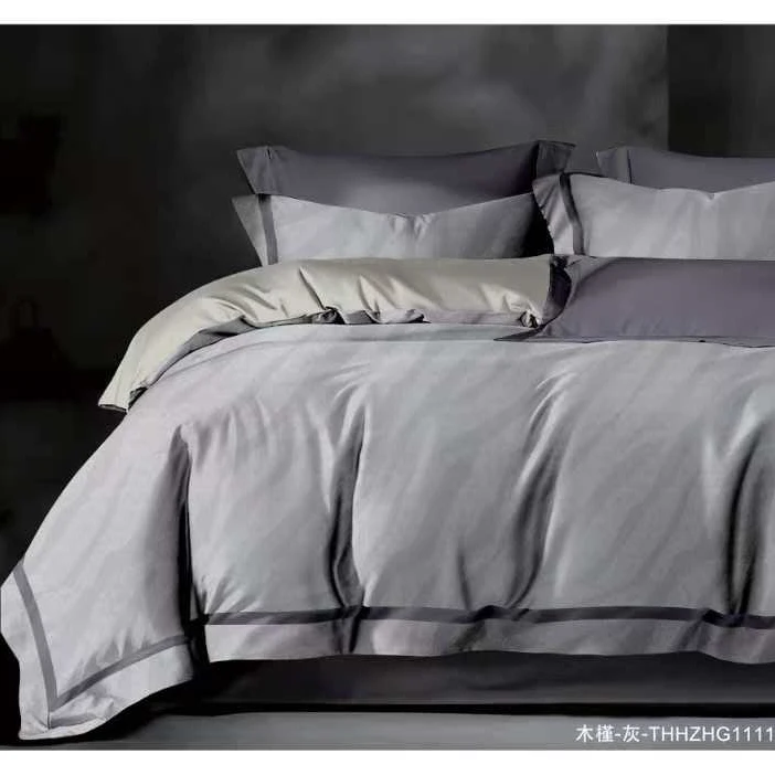 【新品尝鲜】加密超柔天丝棉金丝提花数码印花四件套-木槿/灰