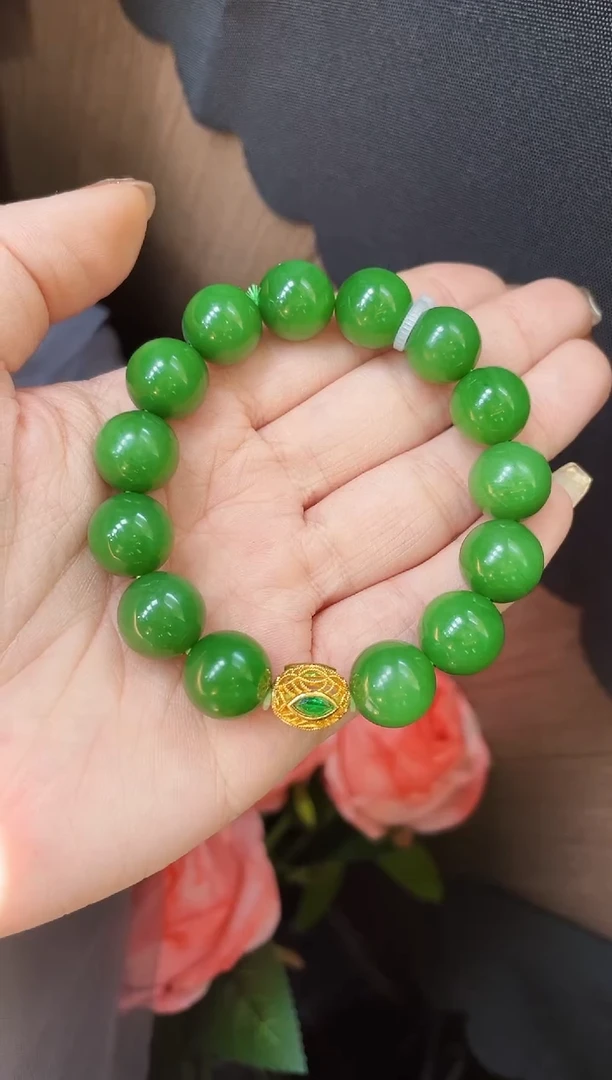 【闪购商品】和田玉手串18K金镶嵌14MM 多样性发一Z