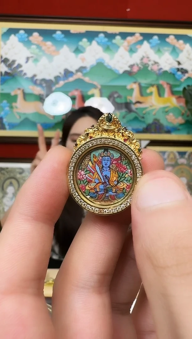 吊坠虚老师-热贡纯手绘唐卡吊坠