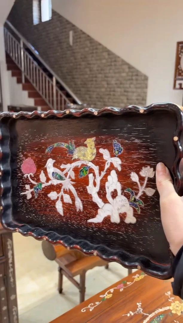 木紫檀螺钿波浪茶盘