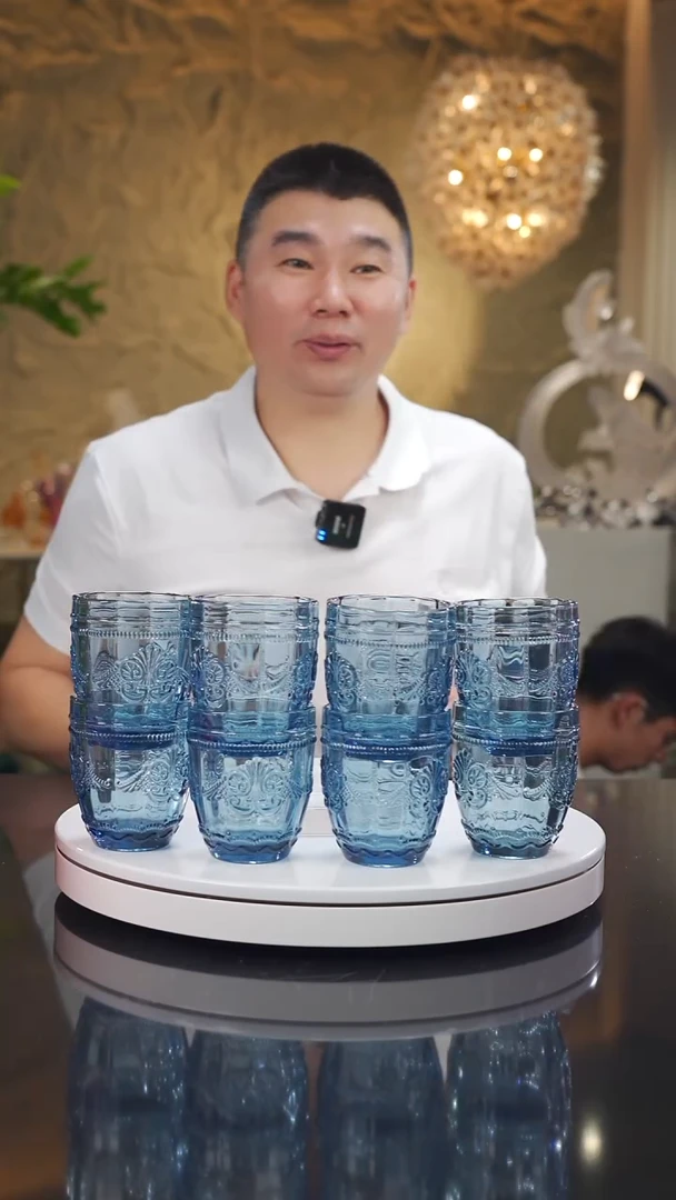 琉璃手工艺品福利蓝色水杯一套八只