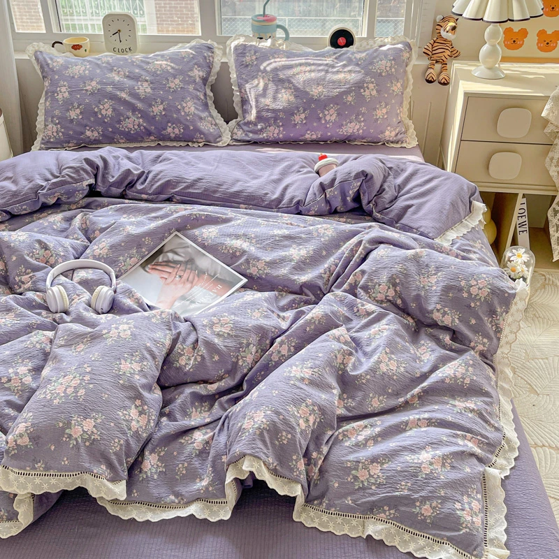 【锦鲤优选】亲肤皱皱纱花边四件套-豆蔻