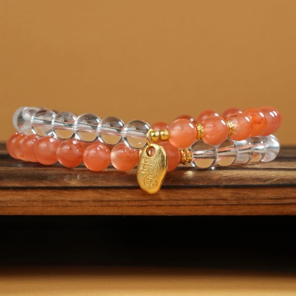 画喜南红白水晶双圈设计手串7mm  假一罚四 多样性发其一