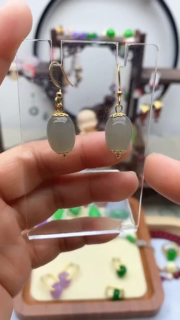 【闪购商品】和田玉耳饰银S925镀金镶嵌94