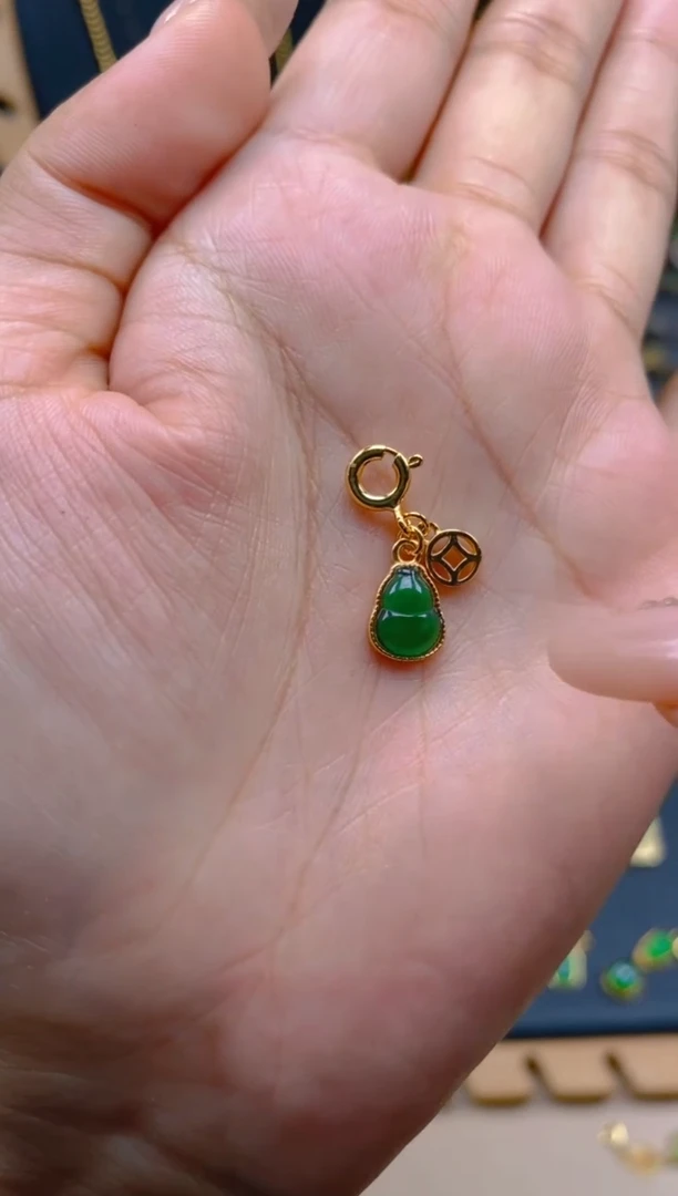吊坠(不含链)银S925镶嵌翡翠铜钱葫芦