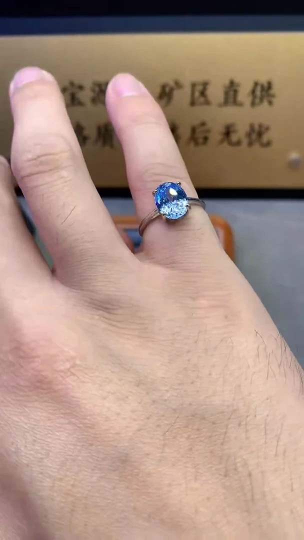 银S925镶嵌戒圈海蓝宝石2222