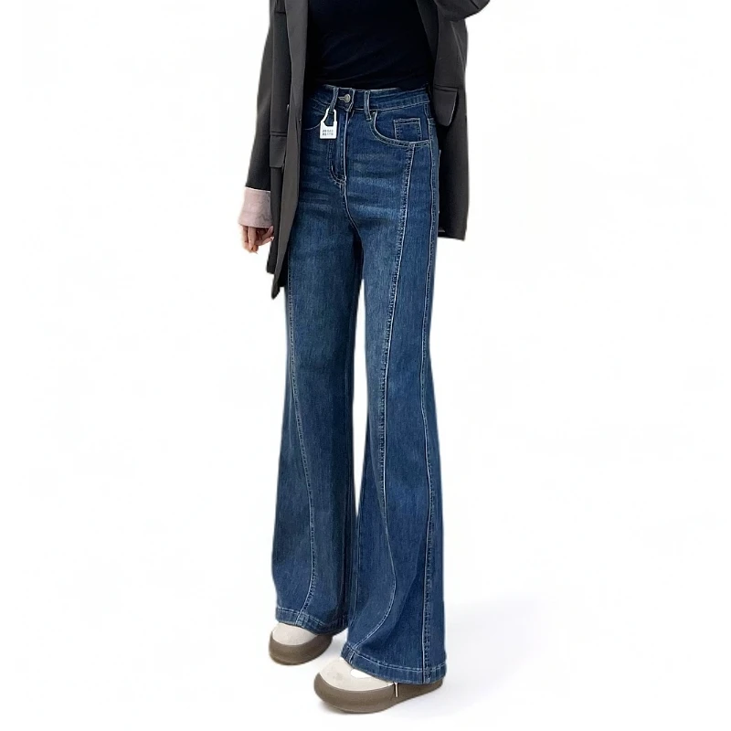 【衣之店】蓝色微喇显瘦梨形身材弹力喇叭裤789