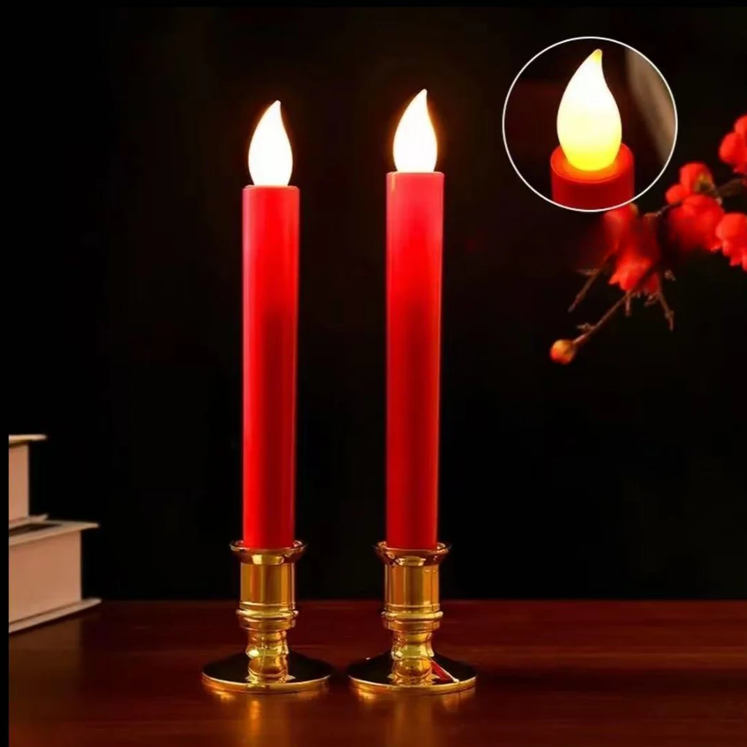 春节喜庆摇摆创意电子蜡烛灯装饰家用发光电池仿真蜡烛结婚充电