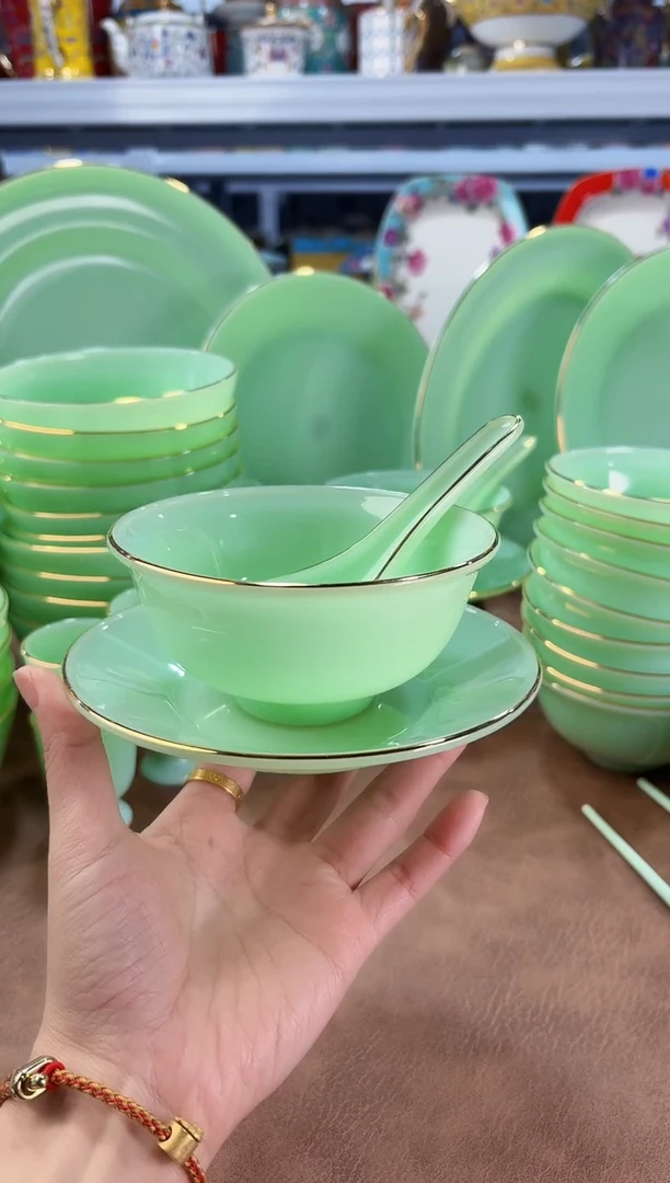 玉瓷  三件套碟碗勺10套