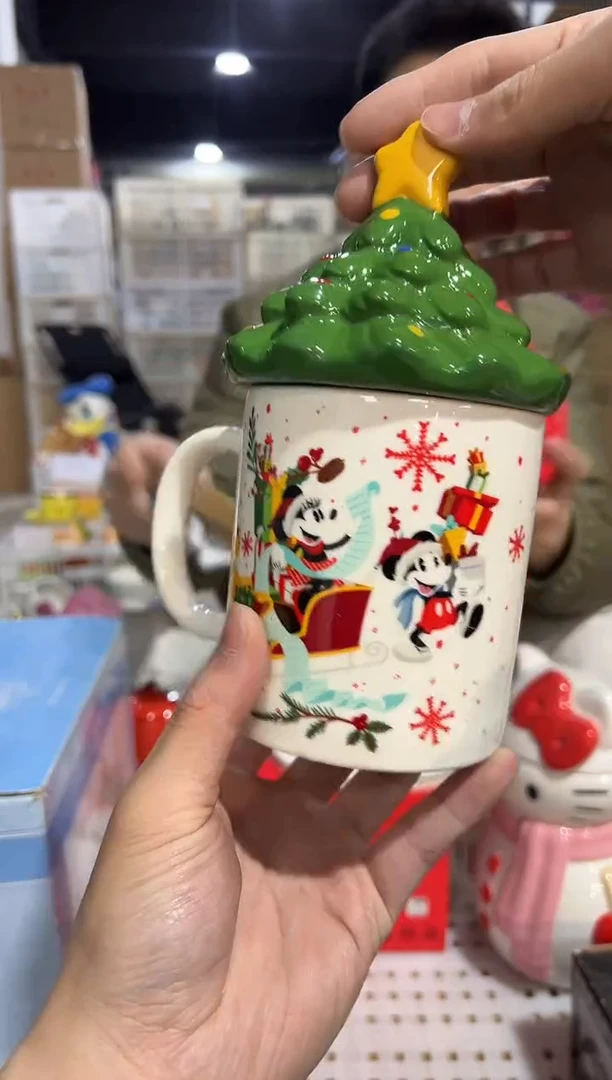 【闪购商品】杯陶瓷原盒圣诞米奇米妮雪橇圣诞树带盖杯