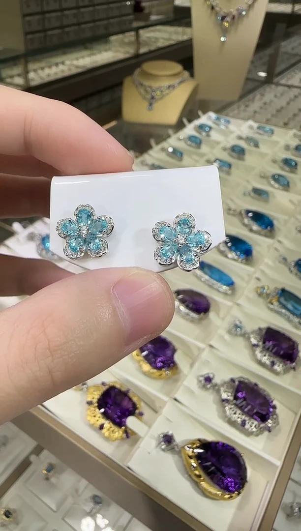 银S925镶嵌磷灰石耳钉设计款