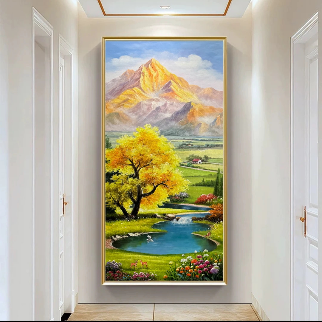 《金秋山河》新品福禄聚宝盆风景轻奢高级感走廊过道玄关纯手绘油画