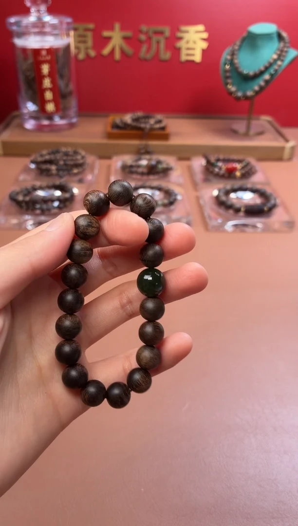 沉香手串沉水越南芽庄黄棋10玉化瘿子瘤疤单圈