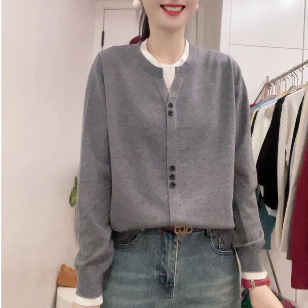 651春秋修身型假两件女装宽松毛针织衫长袖百搭时尚