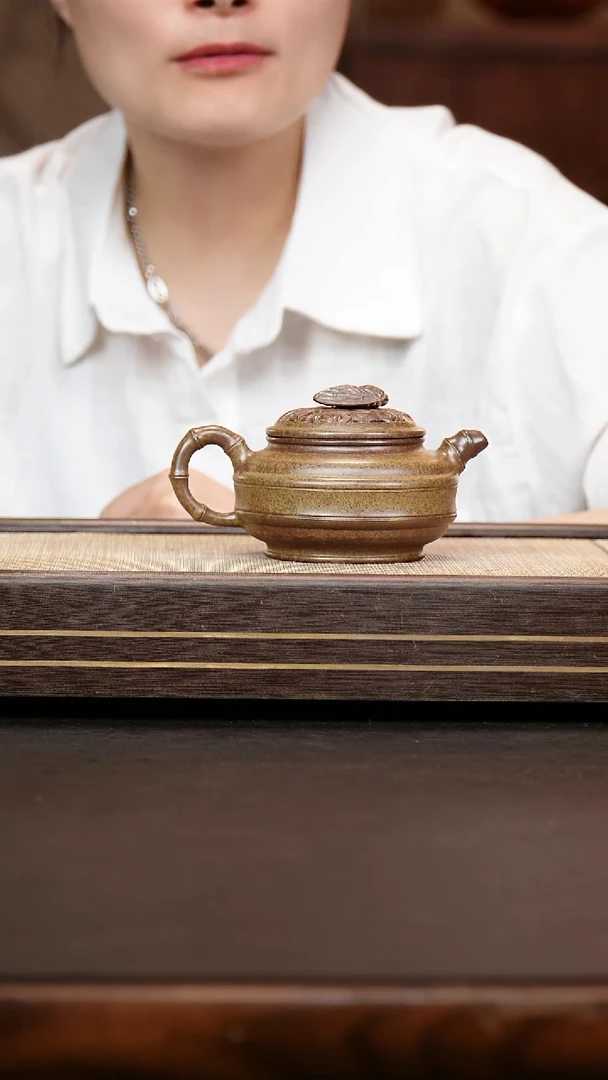 茶壶紫砂用****5柴烧 双线竹鼓壶  知足
