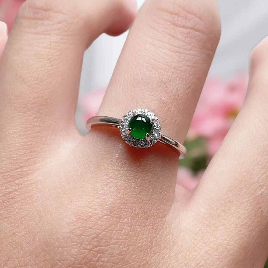 新款新人轻奢天然满绿翡翠戒指玉戒指玉石戒指镶嵌缅甸女款