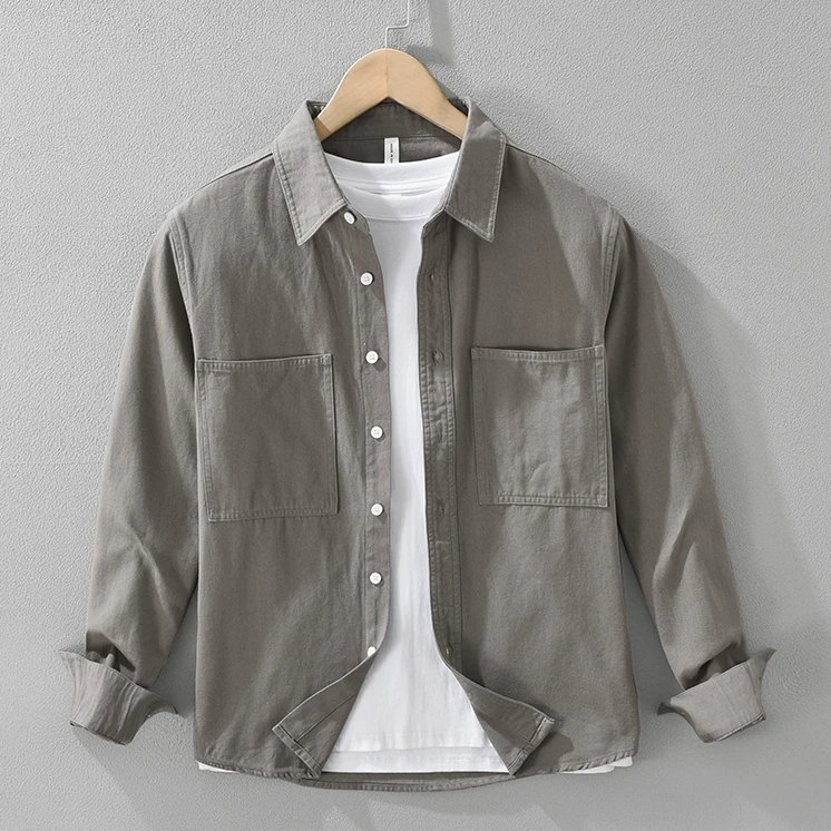 全棉！舒适亲肤简约纯色尖领工装男士长袖衬衫春季修身寸衫潮7526