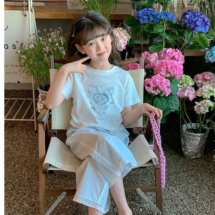 【新疆包邮】夏季新款小兔辣妹花边套装G201