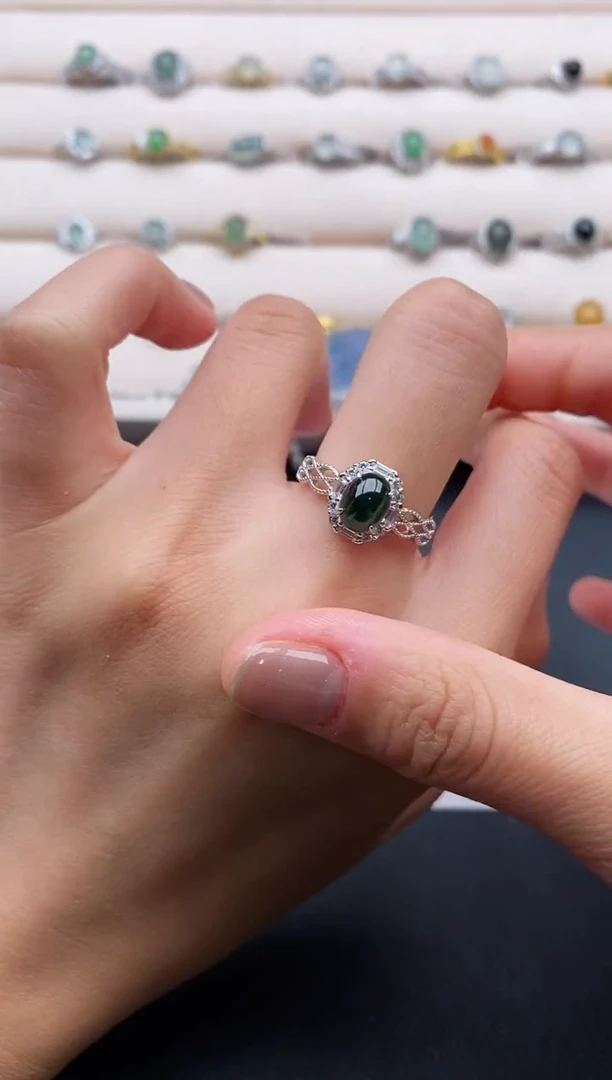 银S925镶嵌戒指翡翠4444444+6