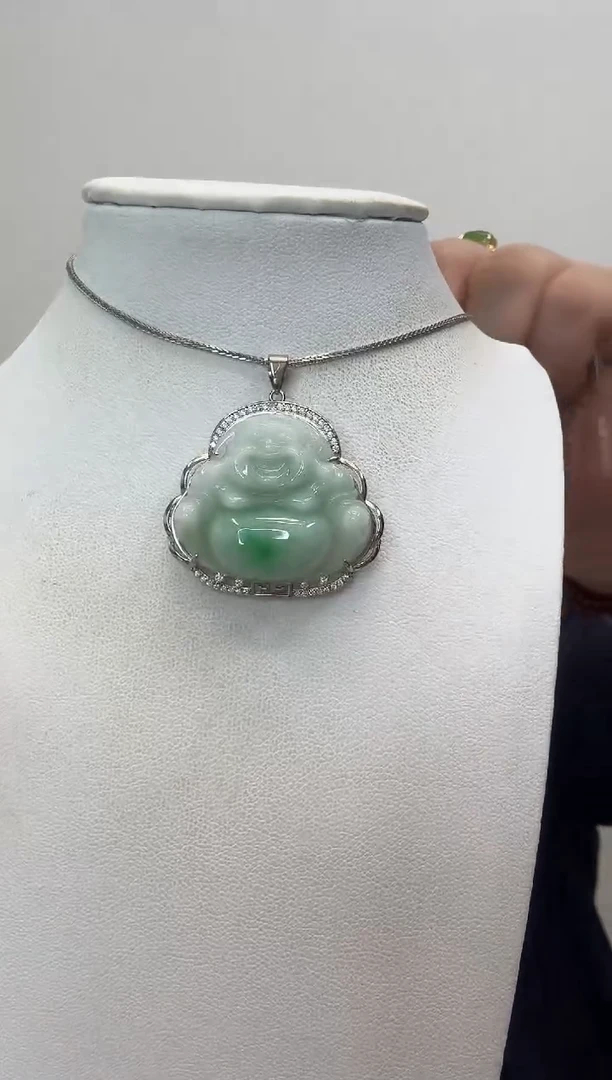 吊坠(赠链)银S925镶嵌翡翠佛公