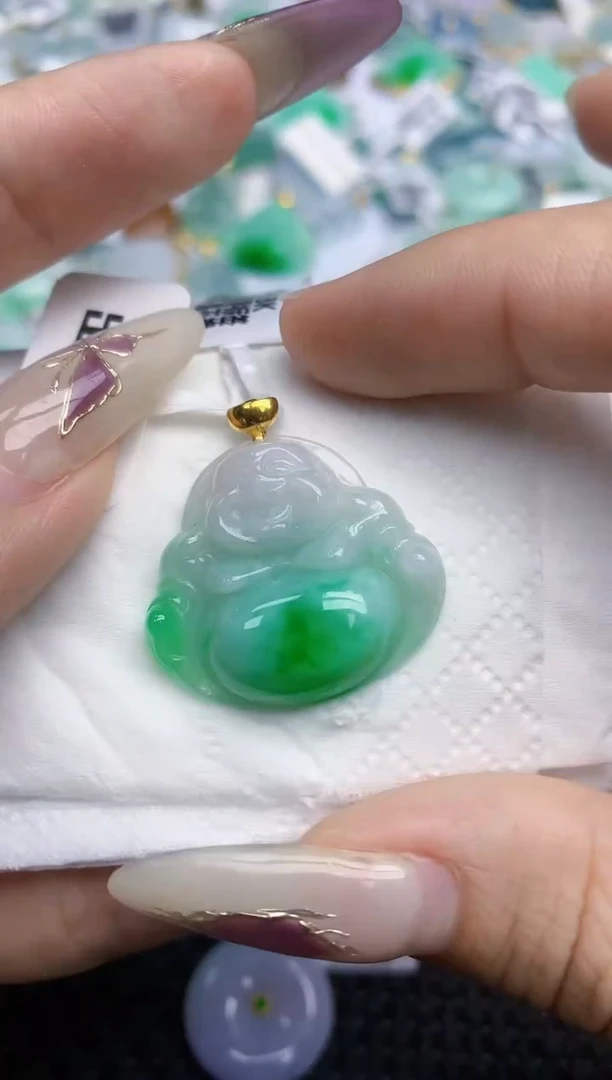 翡翠挂件18K金镶嵌   天然翡翠A货