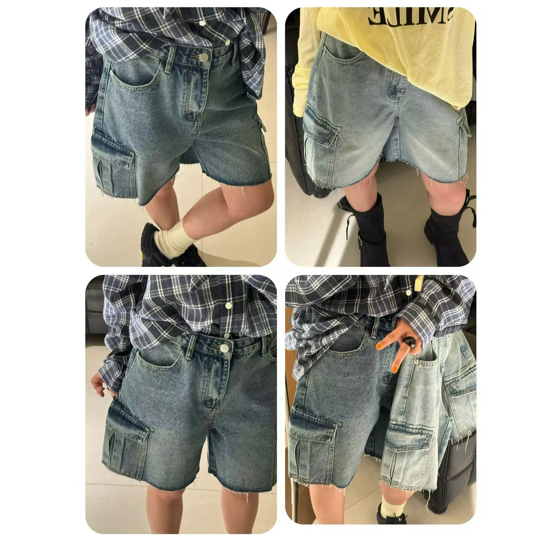 十三行白白-机能风工装多口袋五分牛仔短裤#26229