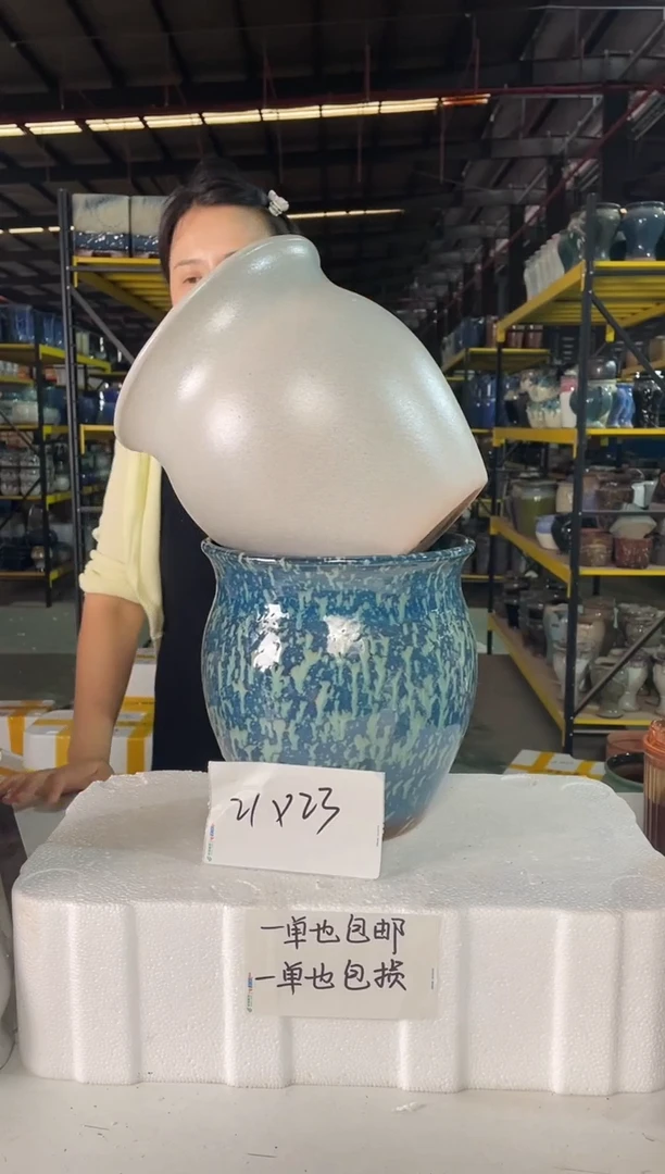 宜兴紫砂粗陶花盆21*23