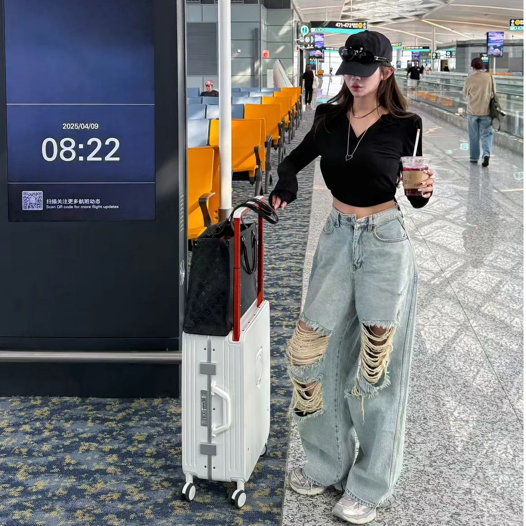 【YKL】松弛盎然 浅蓝破洞牛仔裤