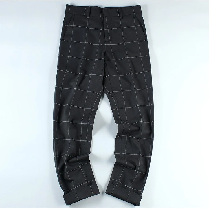 潮流系列轻奢绅士感修身款时尚春秋男士格纹休闲裤西裤百搭