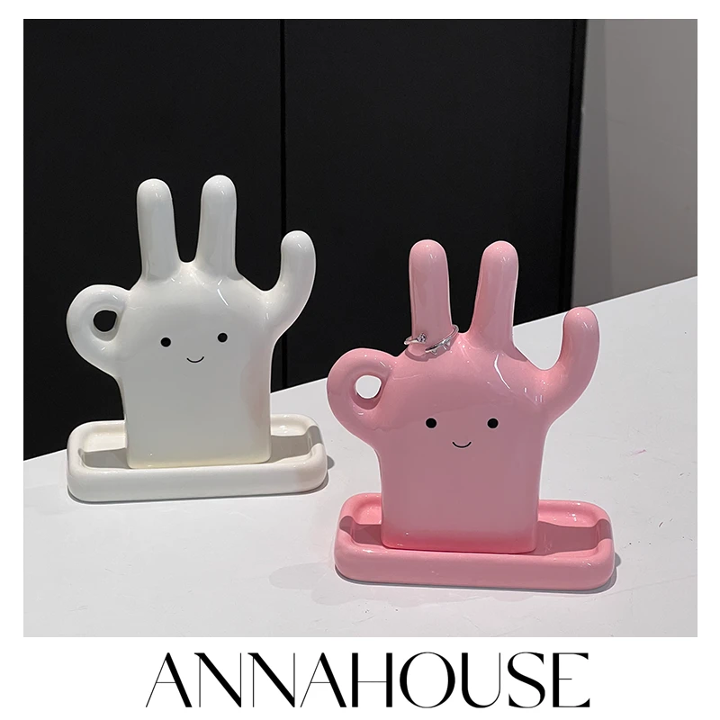 ANNAHOUSE创意卧室首饰收纳置物架饰品戒指展示架陶瓷摆件装饰YF