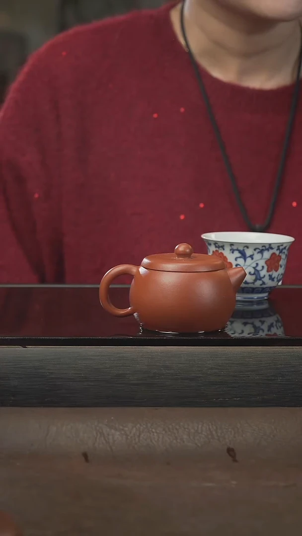 茶壶紫砂宽口文旦，朱泥，100cc